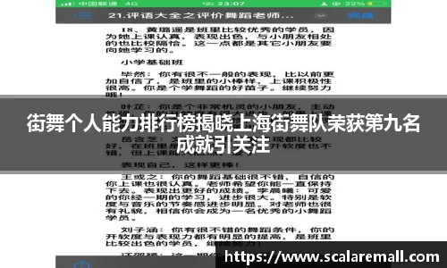 街舞个人能力排行榜揭晓上海街舞队荣获第九名成就引关注